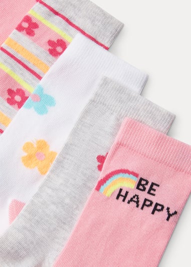 5 Pack Multicoloured Neon Floral Print Ankle Socks