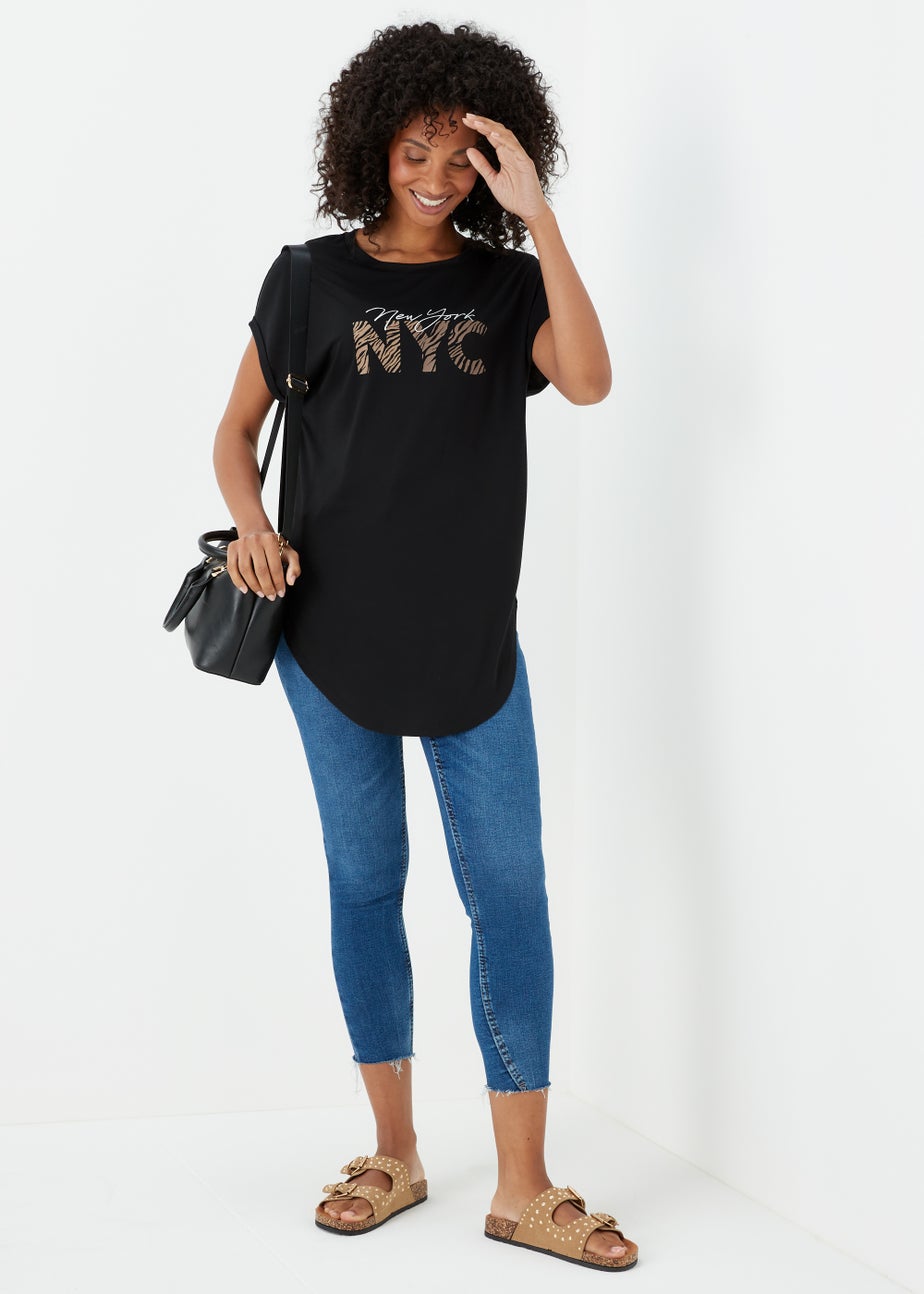 Black Slogan Longline T-Shirt