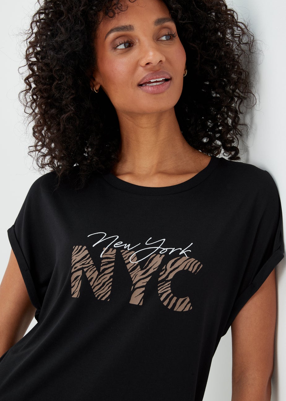 Black Slogan Longline T-Shirt