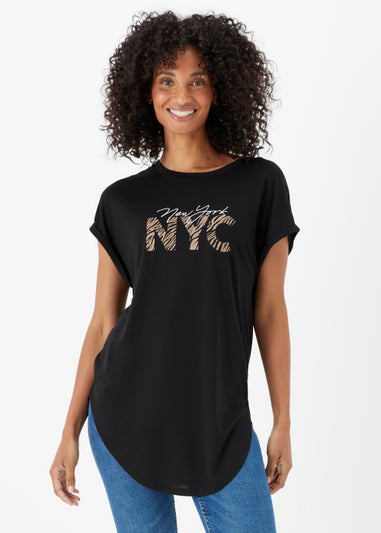 Black Slogan Longline T-Shirt