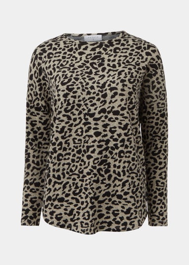 Brown Leopard Print Crewneck Top