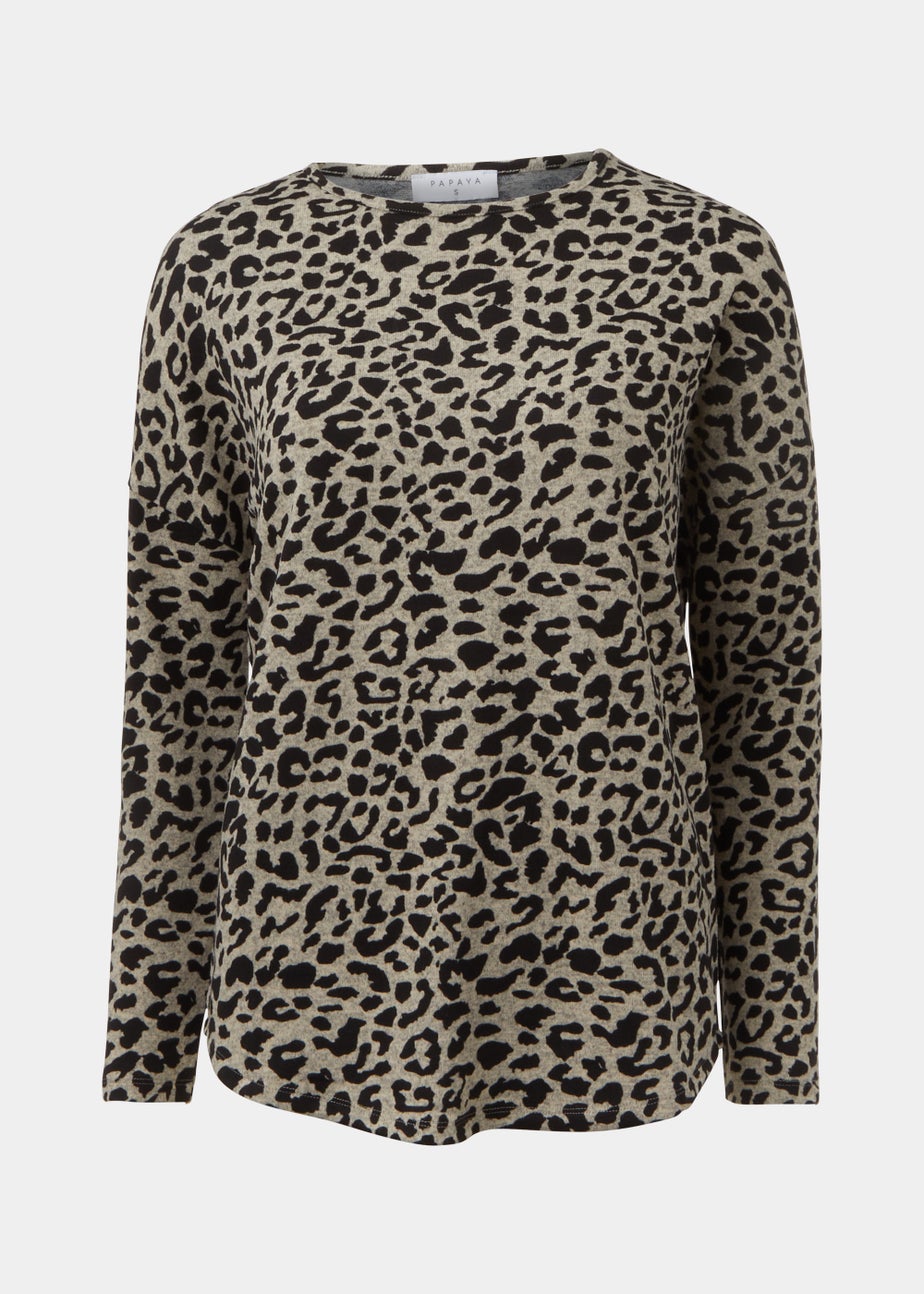Brown Leopard Print Crewneck Top