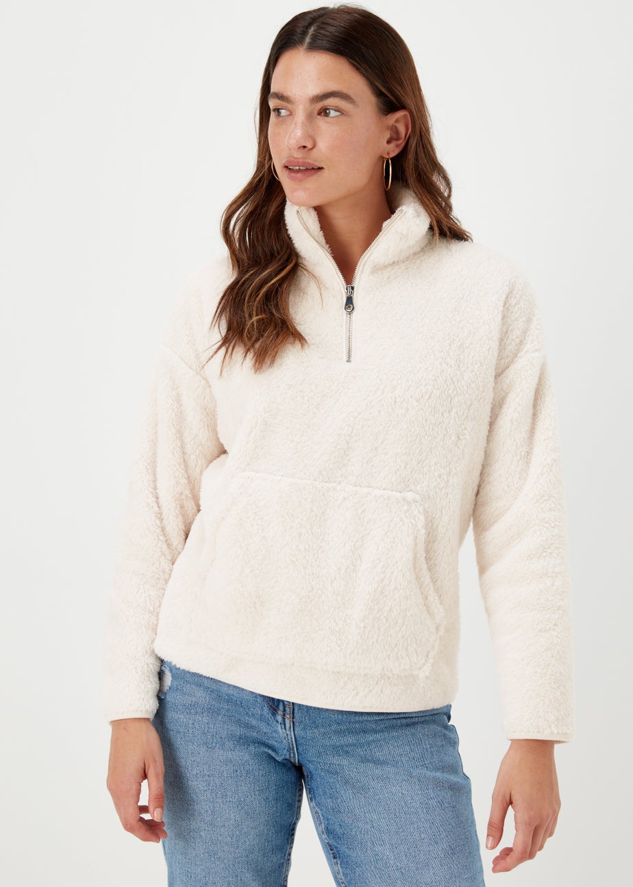 Cream Half Zip Teddy Fleece