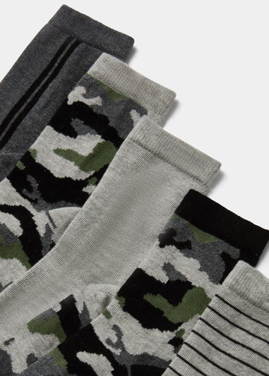 Boys 5 Pack Camo Ankle Socks (Younger 6-Older 6.5)