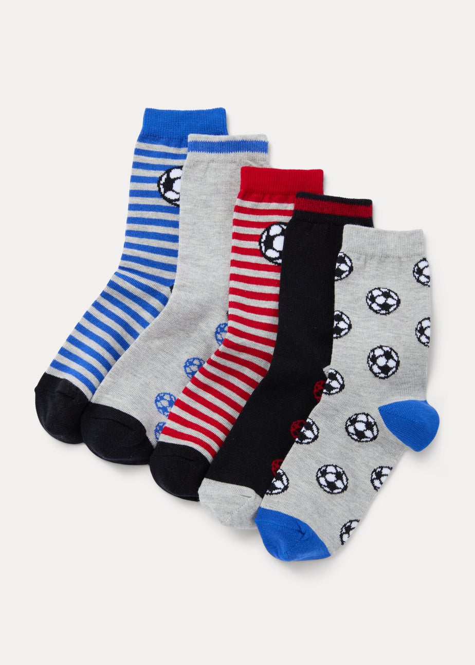 Boys 5 Pack Multicoloured Football Print Ankle Socks (Younger 6-Older 6.5)