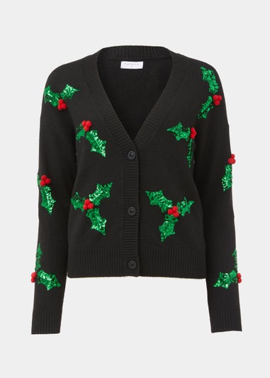 Black Christmas Holly Cardigan