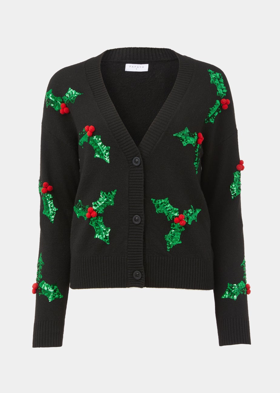 Black Christmas Holly Cardigan
