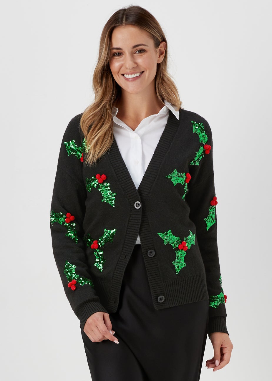 Black Christmas Holly Cardigan