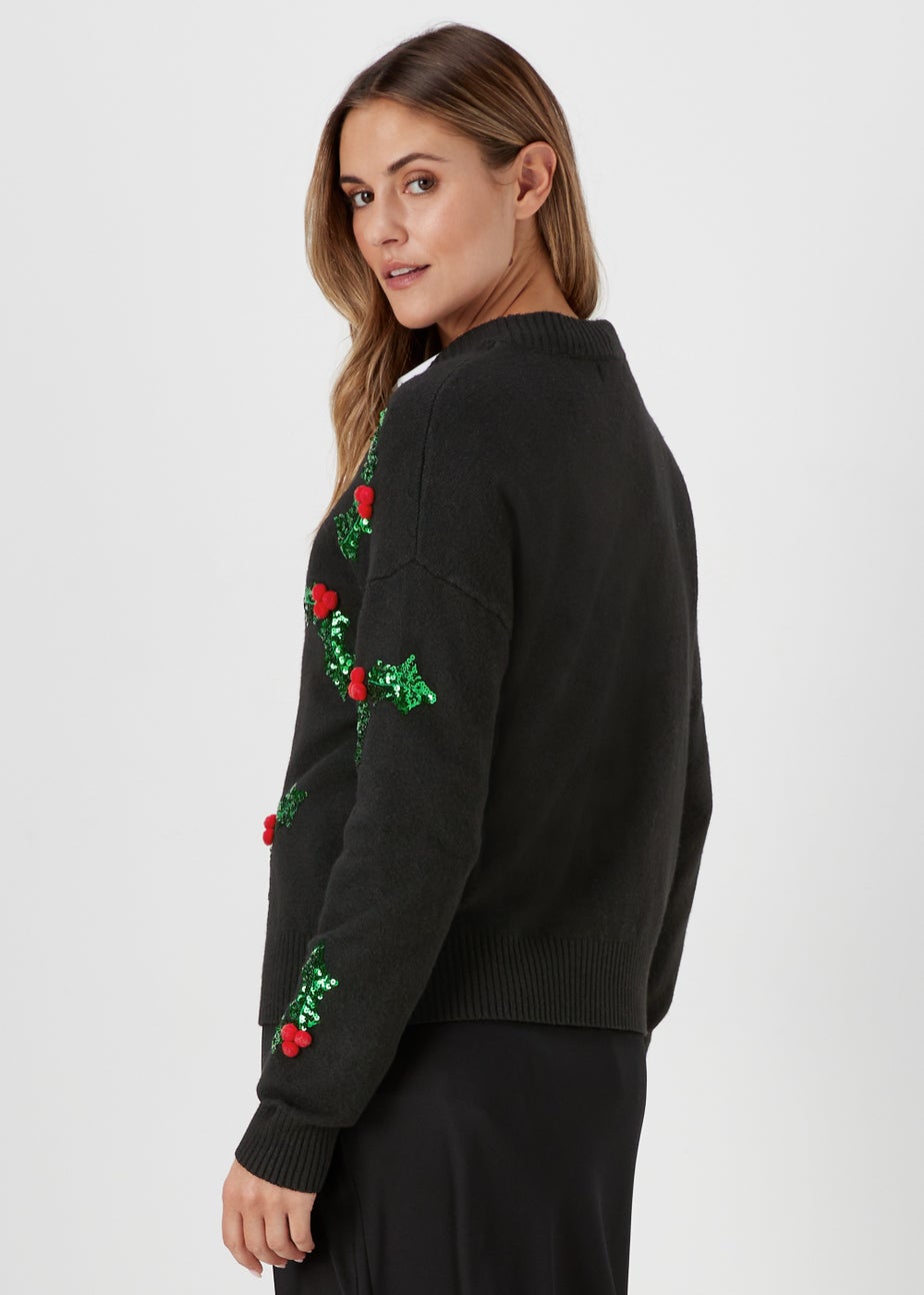 Black Christmas Holly Cardigan