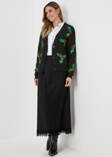 Black Christmas Holly Cardigan