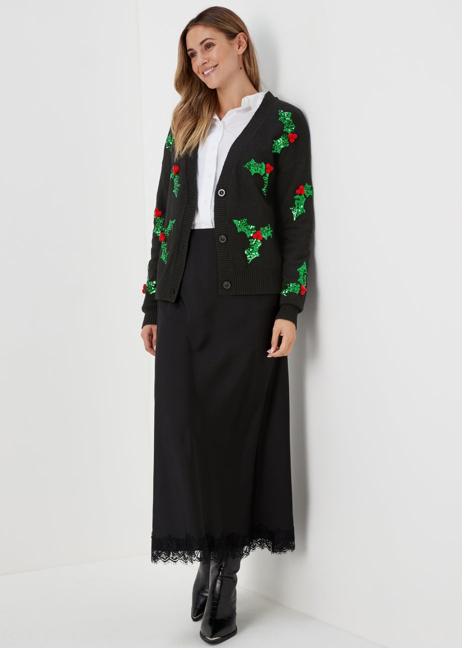 Black Christmas Holly Cardigan