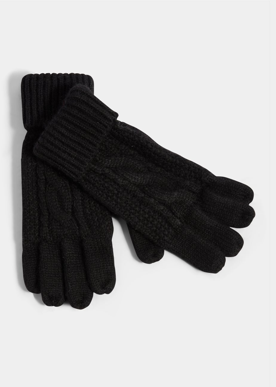 Black Cable Knit Gloves