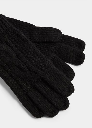 Black Cable Knit Gloves