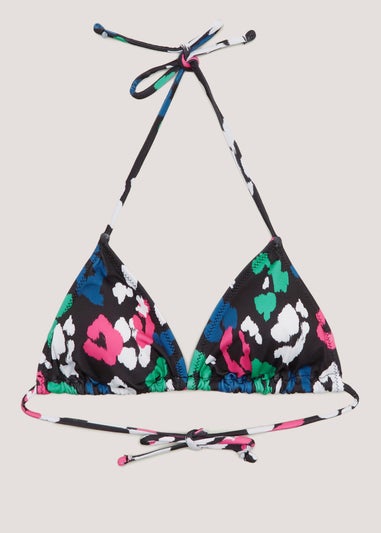 Black Animal Print Triangle Bikini Top