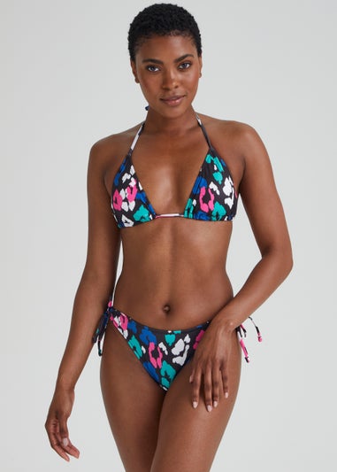 Black Animal Print Triangle Bikini Top