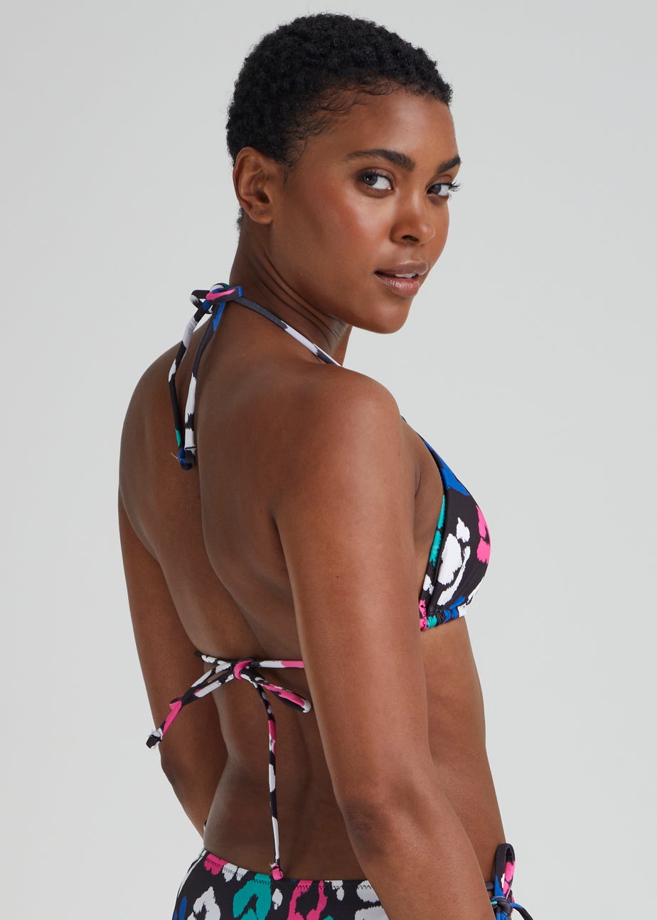 Black Animal Print Triangle Bikini Top