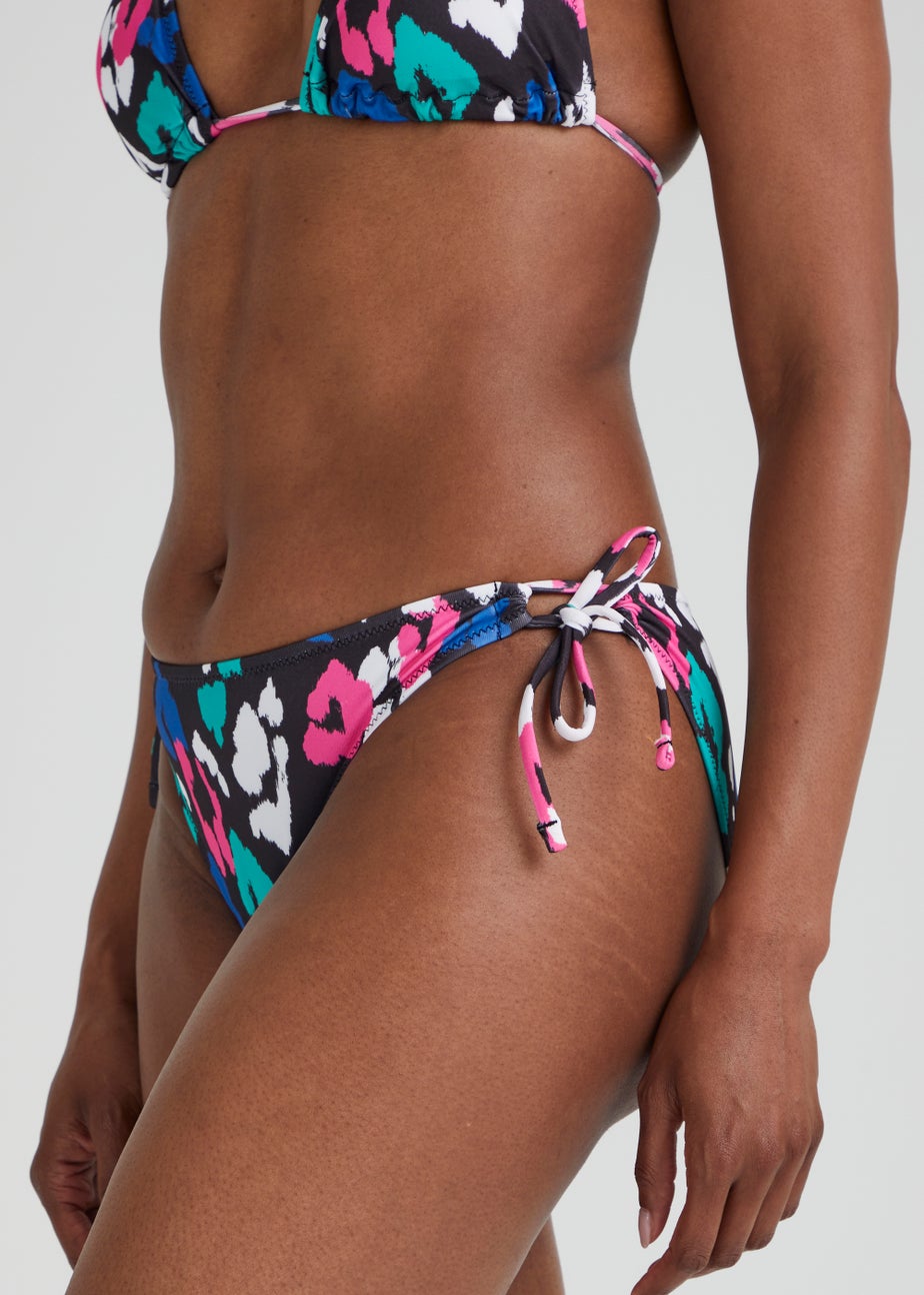 Black Animal Print Triangle Bikini Bottoms