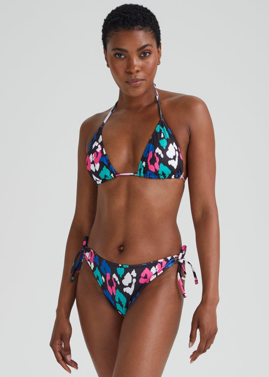 Black Animal Print Triangle Bikini Bottoms