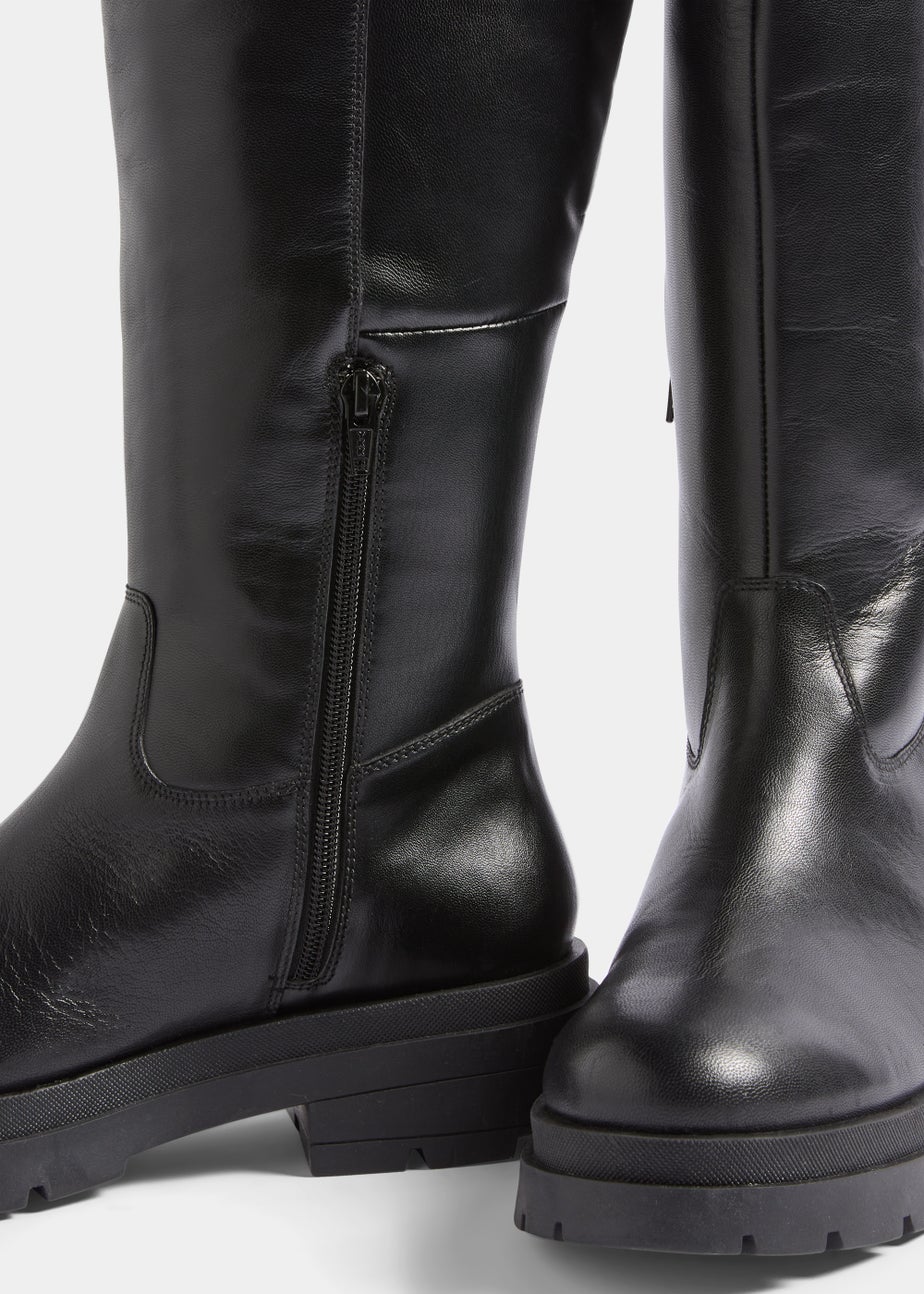 Black Chunky Cleated Knee High Boots
