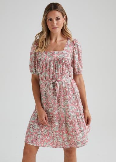 Coral Paisley Print Mini Dress