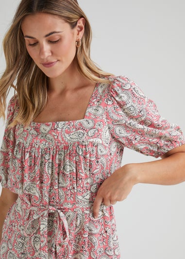 Coral Paisley Print Mini Dress