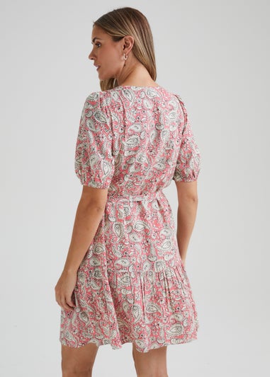 Coral Paisley Print Mini Dress