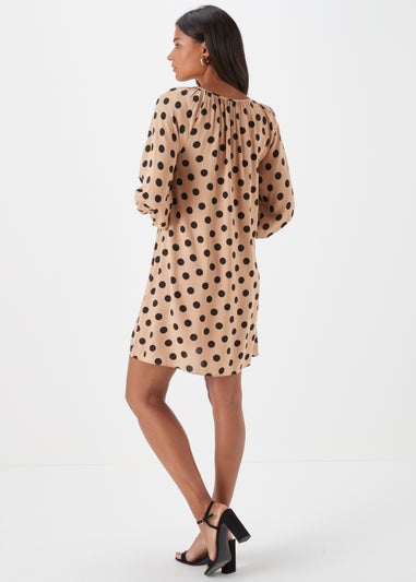 Brown Spot Print Viscose Mini Dress