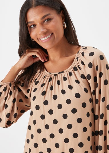 Brown Spot Print Viscose Mini Dress