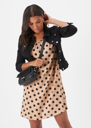 Brown Spot Print Viscose Mini Dress