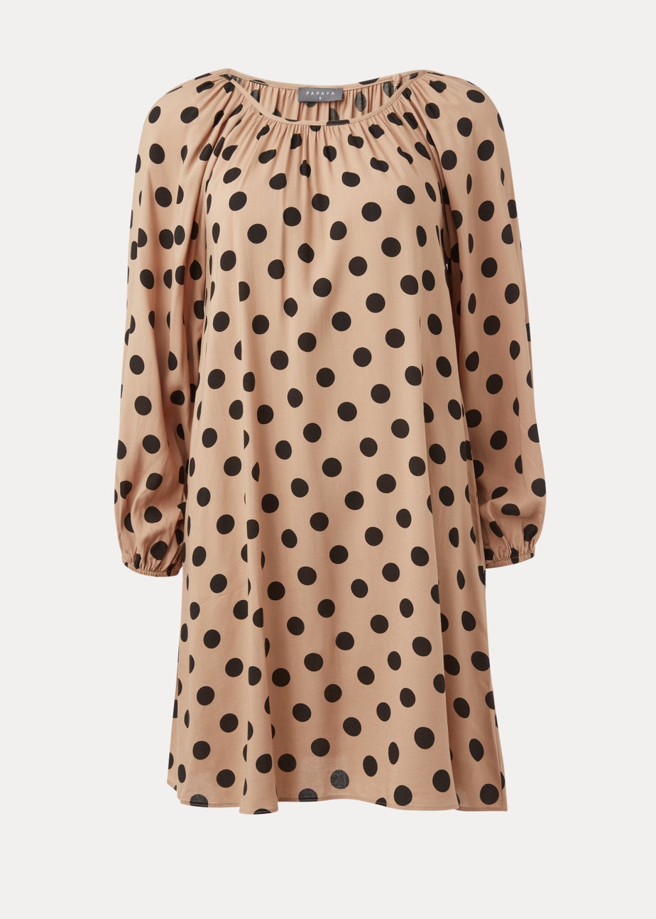 Brown Spot Print Viscose Mini Dress