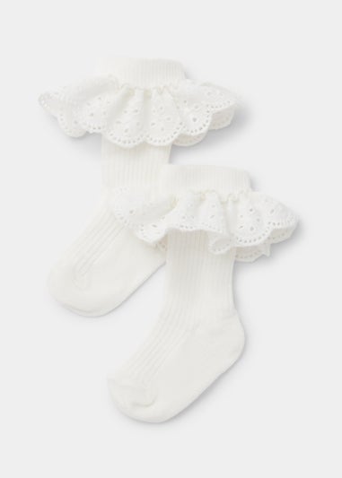 Baby 2 Pack Cream Schiffli Frill Socks (Newborn-23mths)