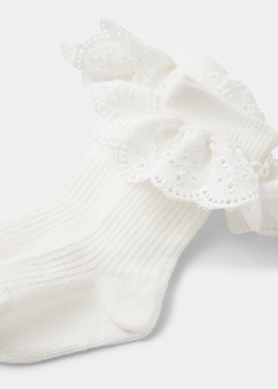 Baby 2 Pack Cream Schiffli Frill Socks (Newborn-23mths)