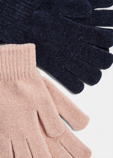 2 Pack Pink & Blue Chenille Gloves