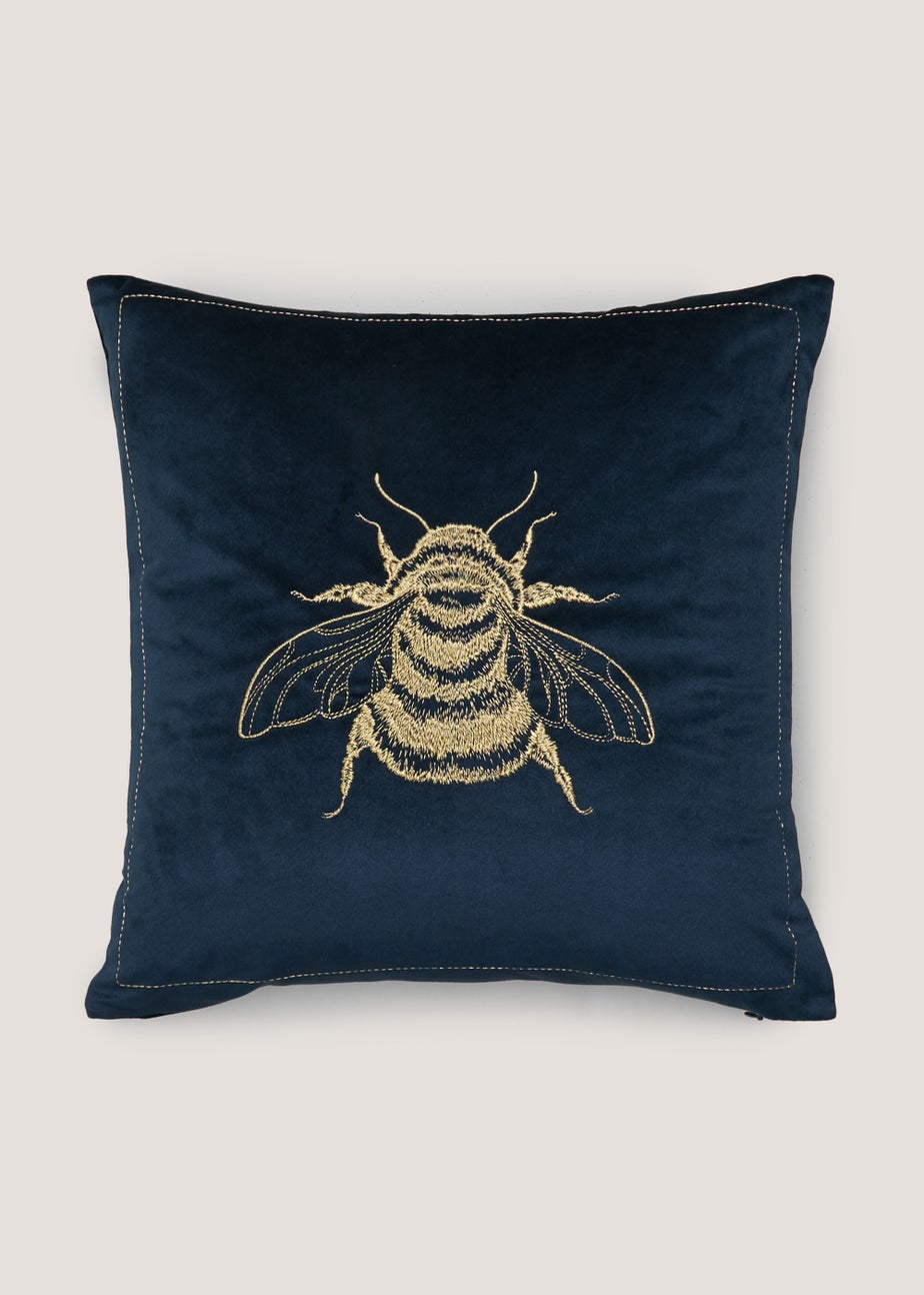 Navy Embroidered Bee Cushion (43cm x 43cm)