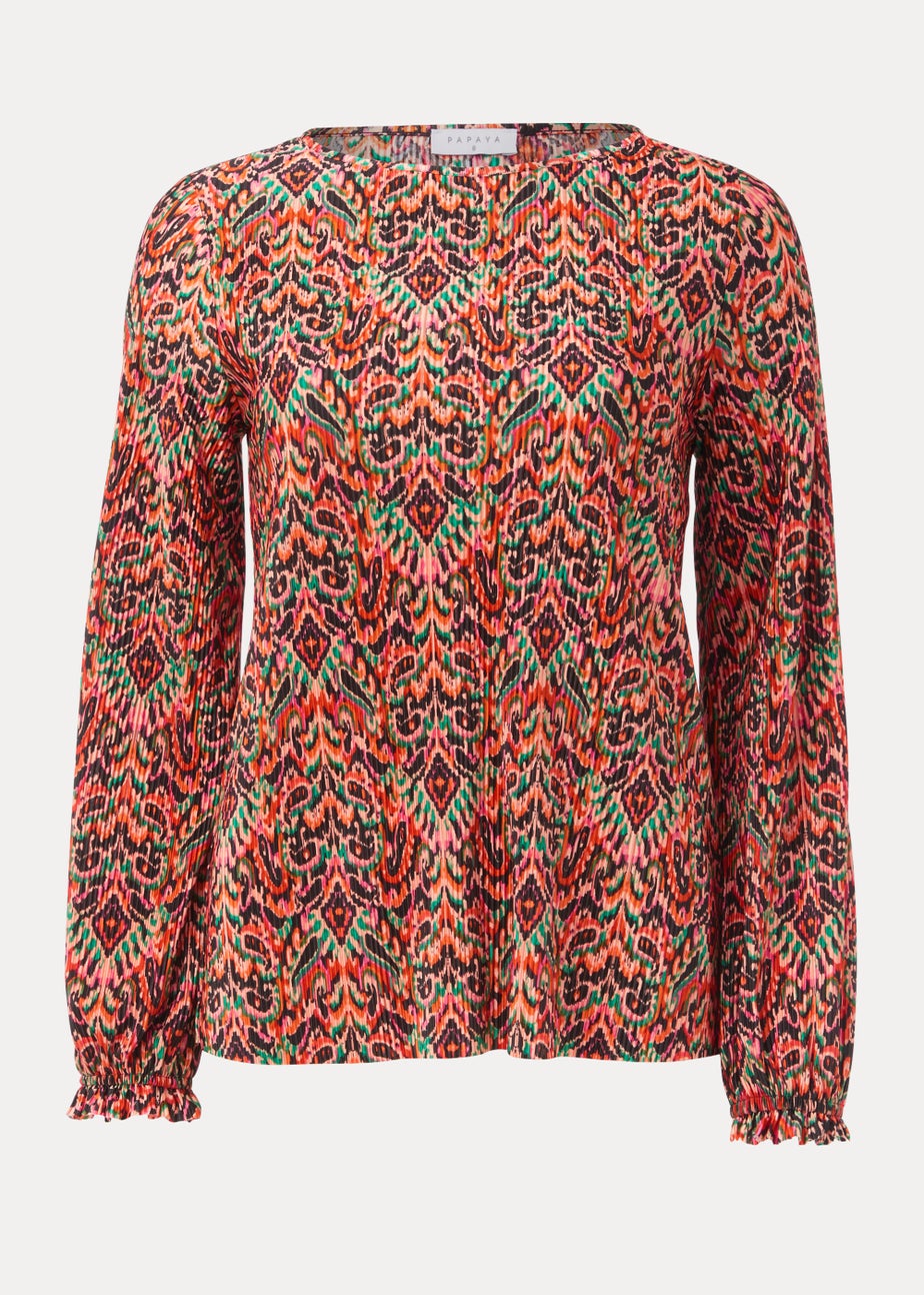Multicoloured Print Plisse Top