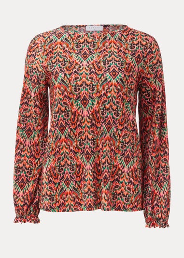 Multicoloured Print Plisse Top