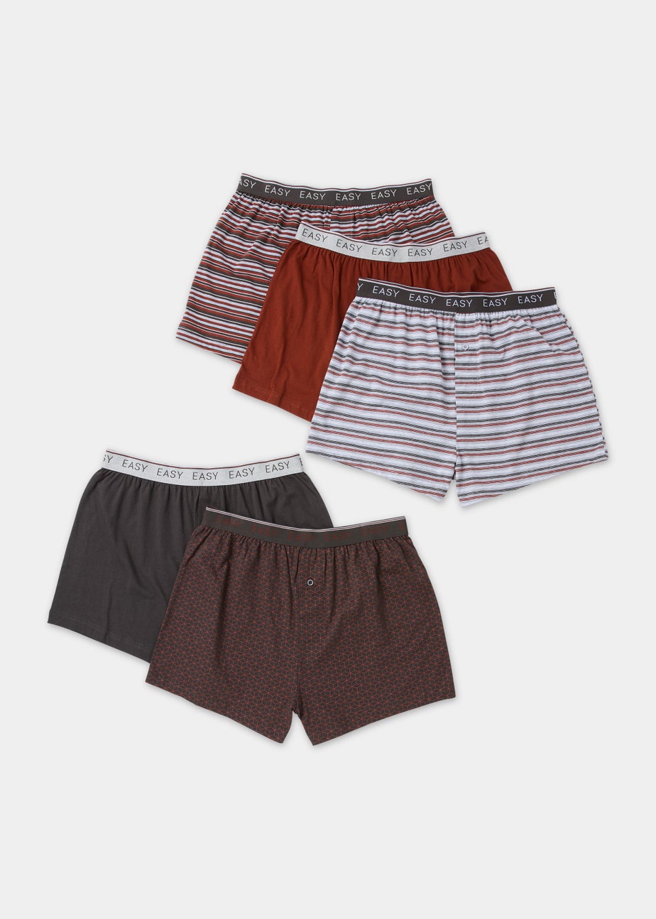 5 Pack Multicoloured Plain & Print Loose Fit Boxers