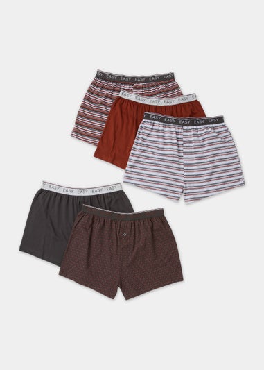 5 Pack Multicoloured Plain & Print Loose Fit Boxers