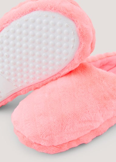 Girls Pink Faux Fur Mule Slippers (Younger 13-Older 5)