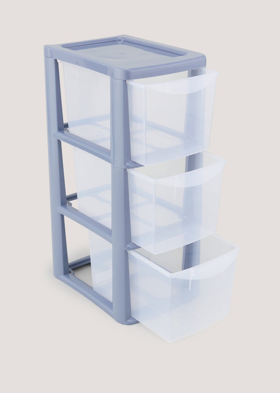 Set of 3 Blue Small Plastic Drawers (47.5cm x 25.5cm x 19cm)