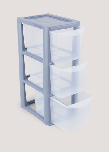 Set of 3 Blue Small Plastic Drawers (47.5cm x 25.5cm x 19cm)