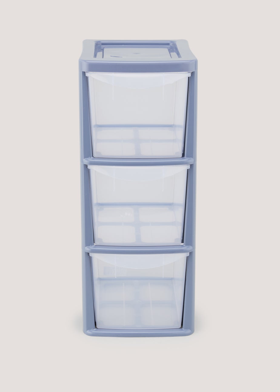 Set of 3 Blue Small Plastic Drawers (47.5cm x 25.5cm x 19cm)