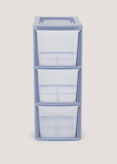 Set of 3 Blue Small Plastic Drawers (47.5cm x 25.5cm x 19cm)