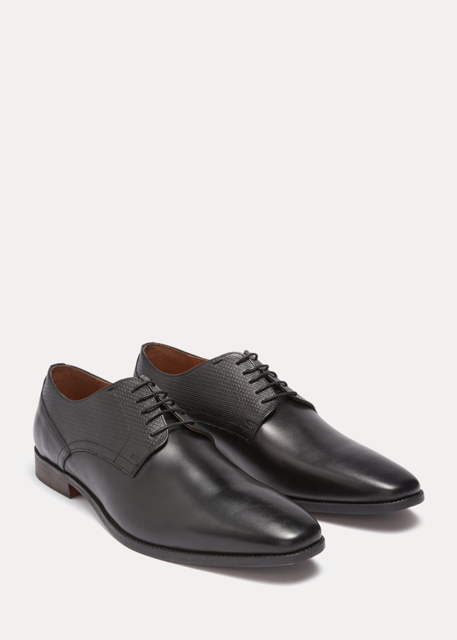 Black Real Leather Embossed Derby Shoes