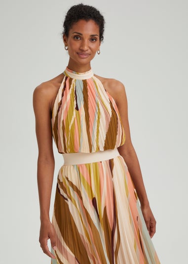 Et Vous Multicoloured Splice Print Pleated Top