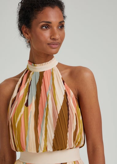 Et Vous Multicoloured Splice Print Pleated Top