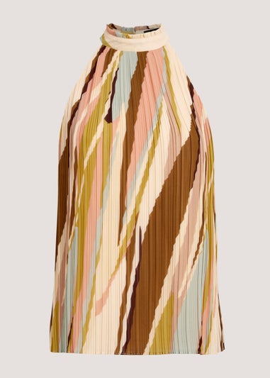 Et Vous Multicoloured Splice Print Pleated Top