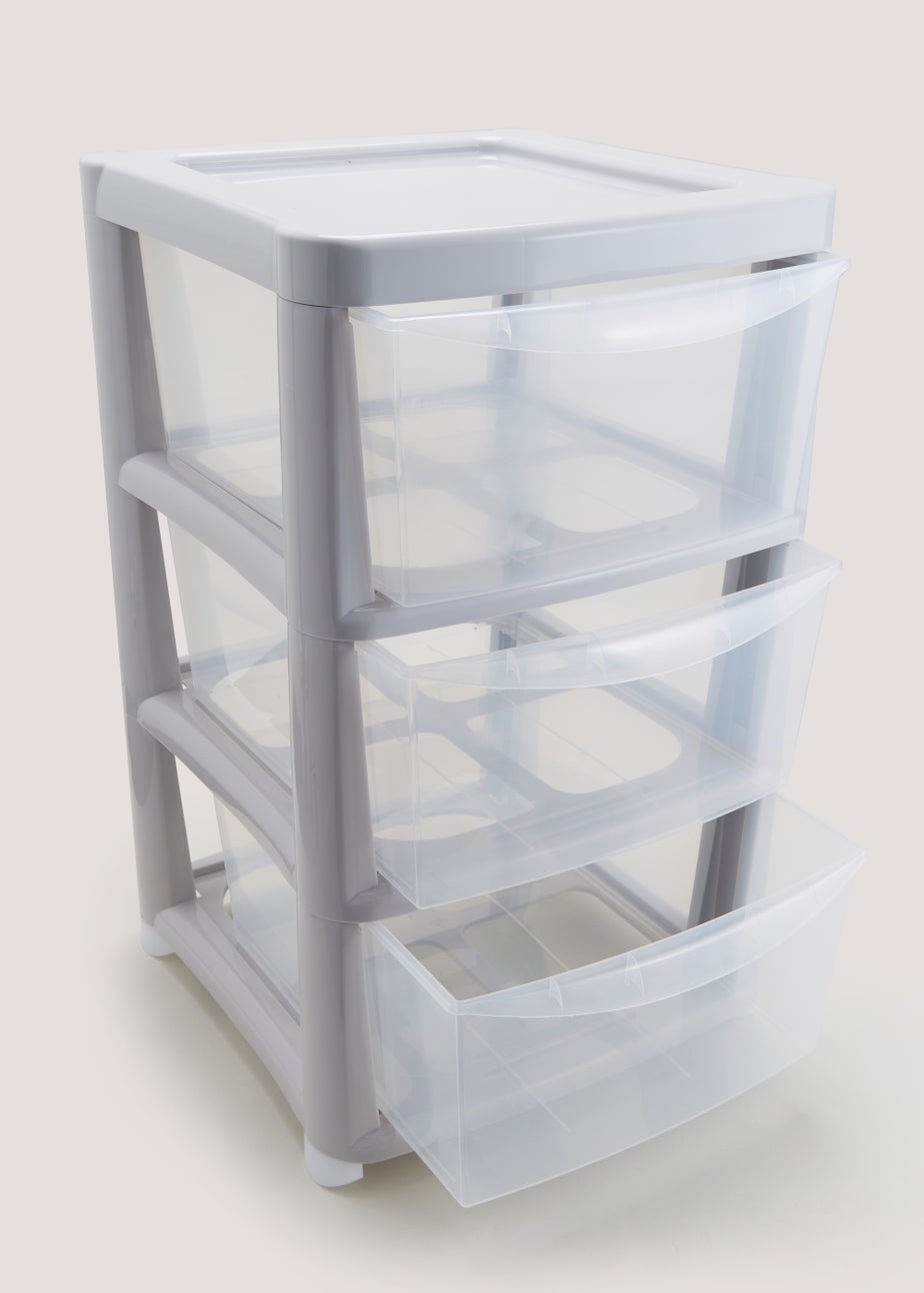 Set of 3 Grey Large Plastic Drawers (38.5cm x 62cm)
