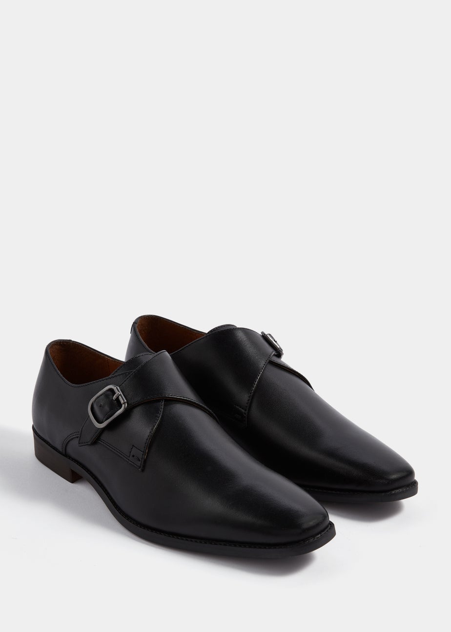 Black Real Leather Monk Shoes