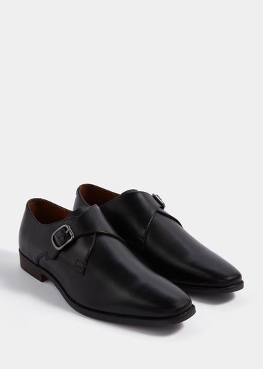 Black Real Leather Monk Shoes